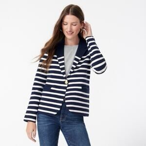 J Crew Camille Shrunken Sweater Blazer‎ Navy Blue Striped Preppy Womens Small